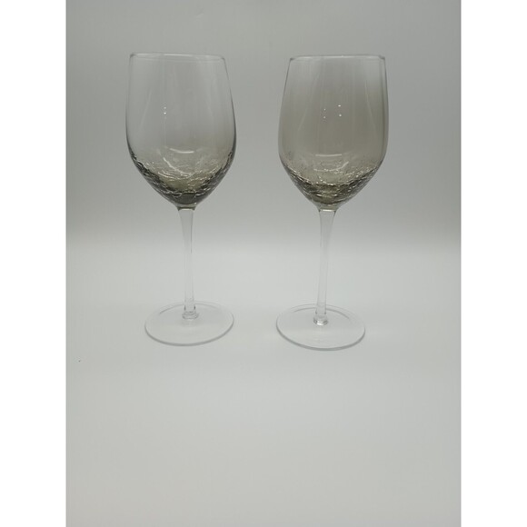 Pier 1 Smoke Crackle White  Wine Glass 9" discontinued grey set of 2 - Picture 1 of 4